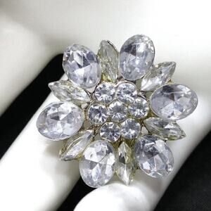 Small Vintage Clear Rhinestone Flower Brooch, Silver Tone, 1990s, 1 1/8 Inches